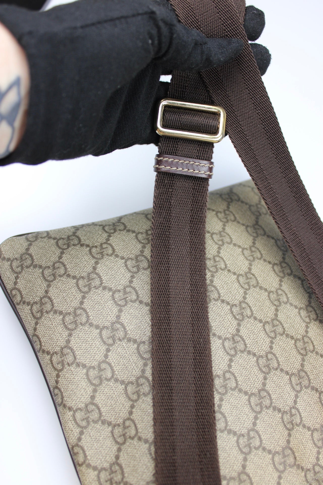 Gucci Monogram Coated Canvas Cross Body Bag (With Gucci Charm)