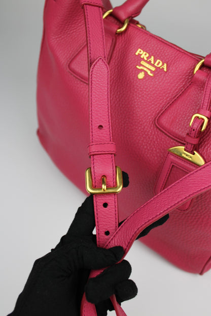 Prada Vitello Daino 2-Way Pink Tote Bag