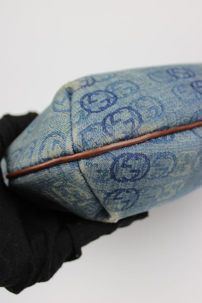Gucci Monogram Denim Bamboo Bag (Restored)