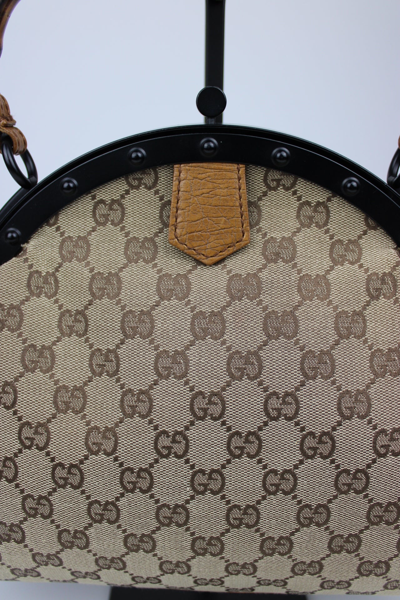 Gucci Monogram Pagoda Frame Bamboo Top Handle Bag