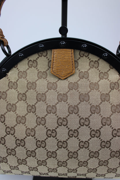 Gucci Monogram Pagoda Frame Bamboo Top Handle Bag