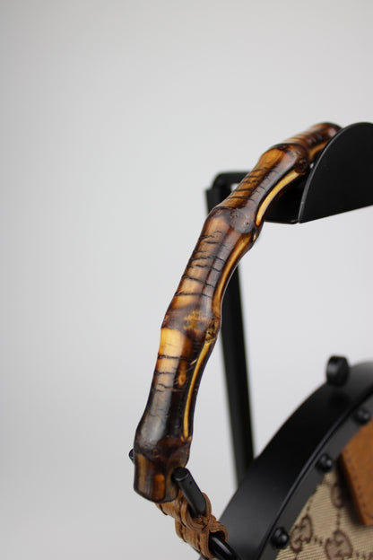 Gucci Monogram Pagoda Frame Bamboo Top Handle Bag