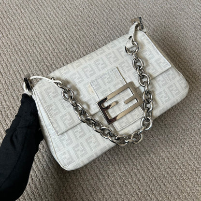 Fendi Zucchino Chain Strap Mini Baguette Bag