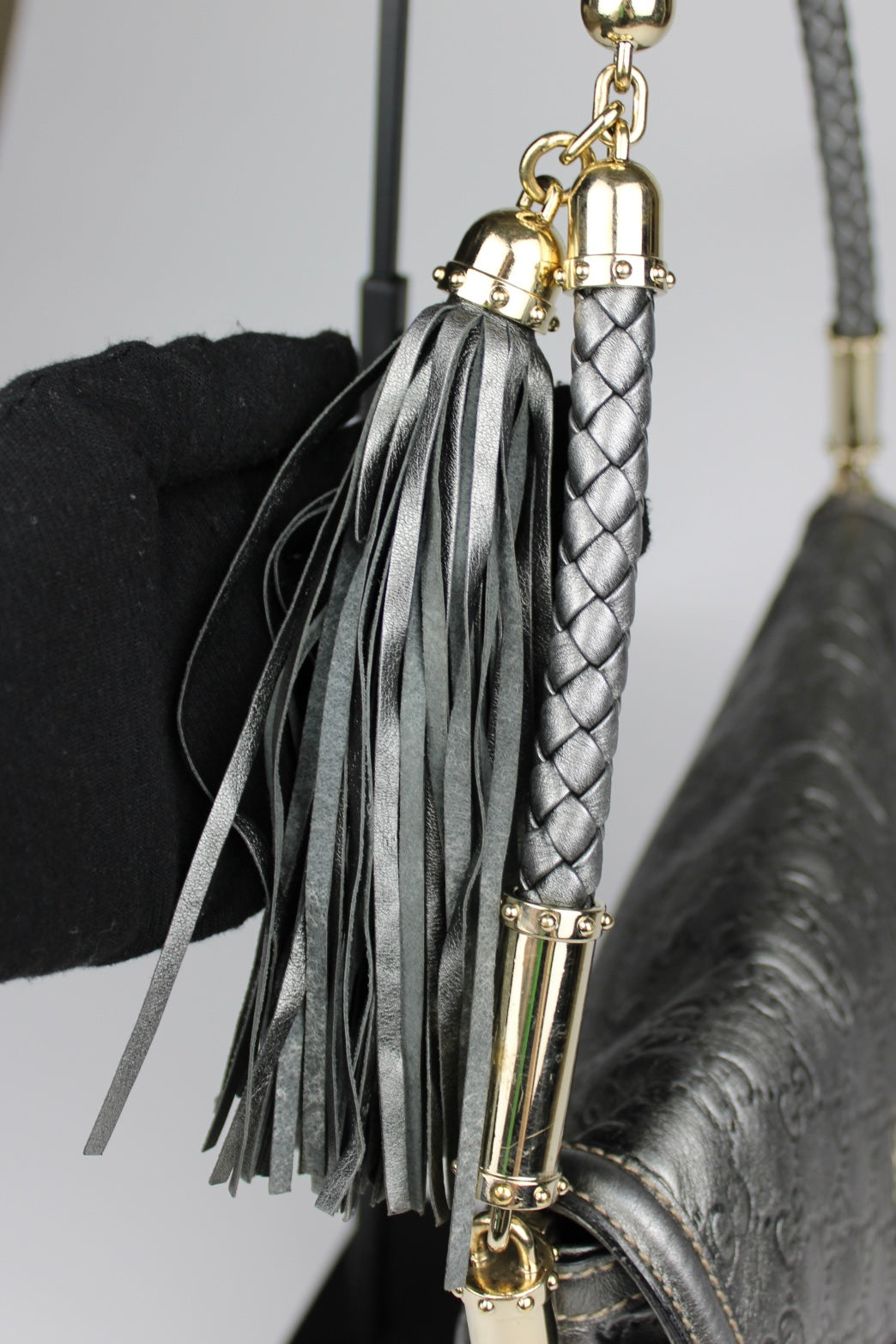 Gucci Guccissima Metallic Silver Leather Britt Hobo Bag