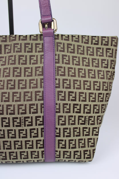 Pre-owned Fendi Zucchino Charm Tote Bag