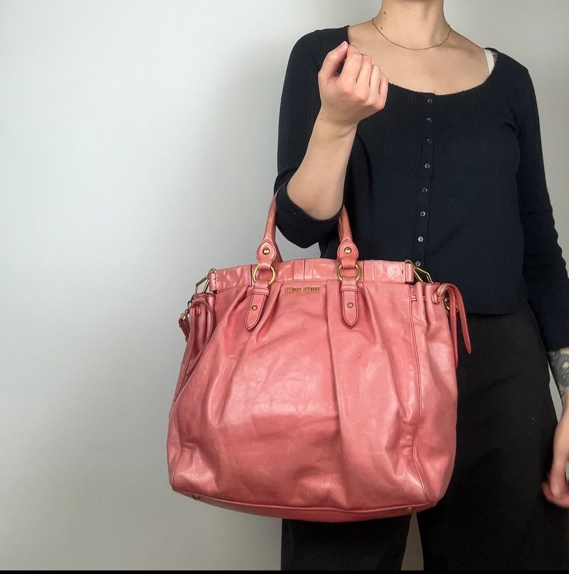 Pre-owned Miu Miu Vitello Lux Pink 2-Way Tote Bag