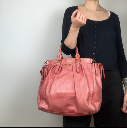 Pre-owned Miu Miu Vitello Lux Pink 2-Way Tote Bag