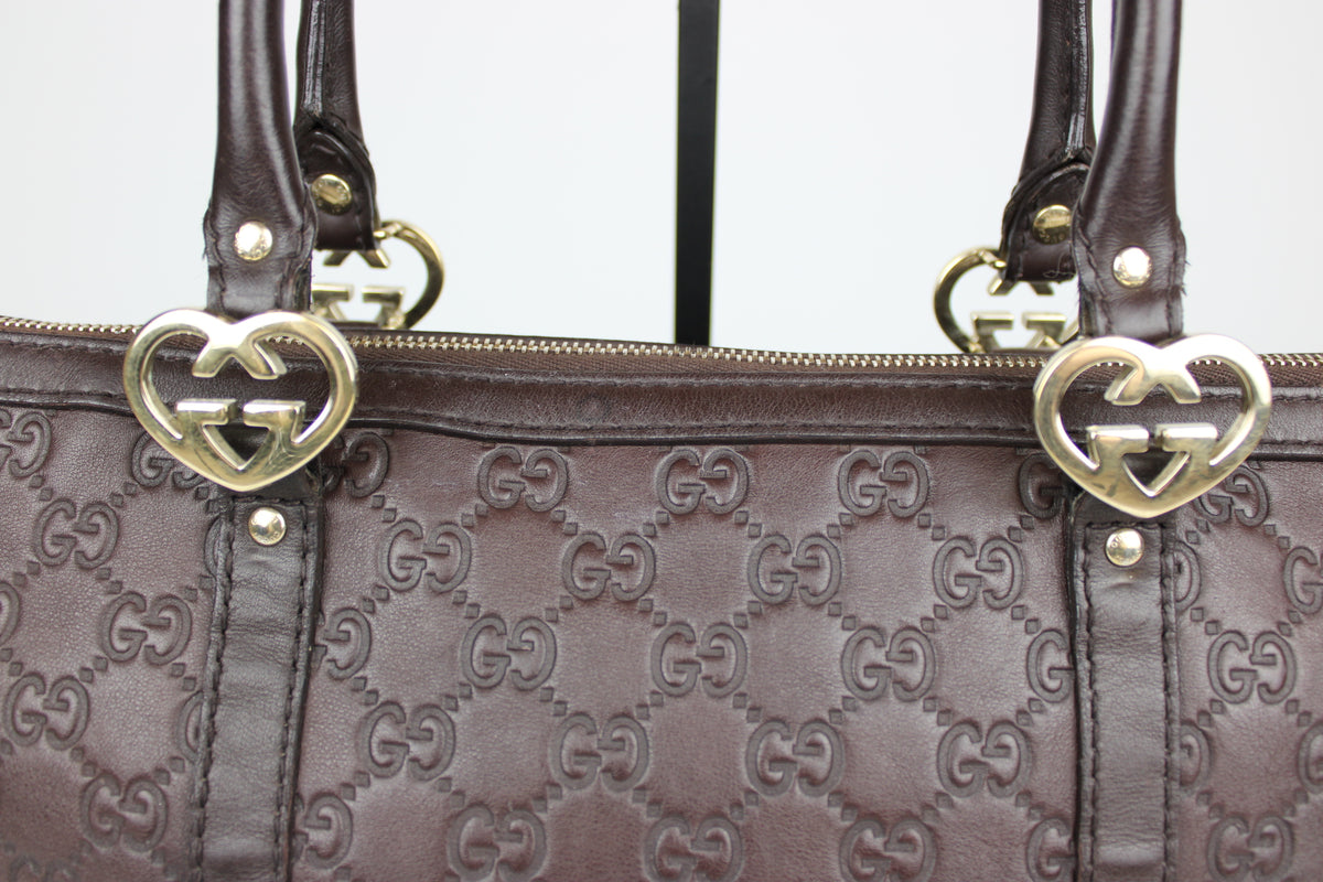Pre-owned Gucci Guccissima Monogram Leather Heart Interlocking GG Tote Bag