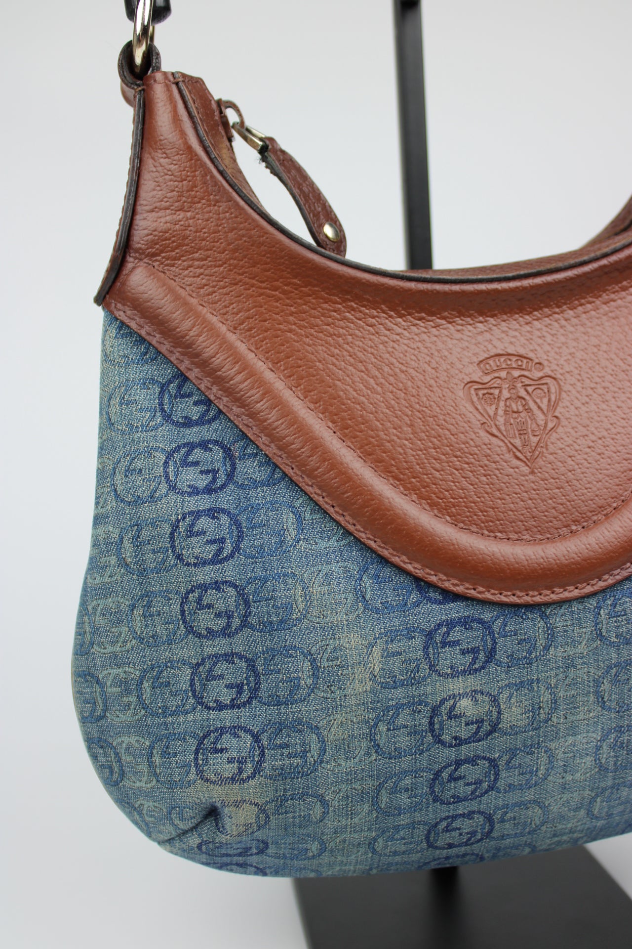 Gucci Monogram Denim Bamboo Bag (Restored)