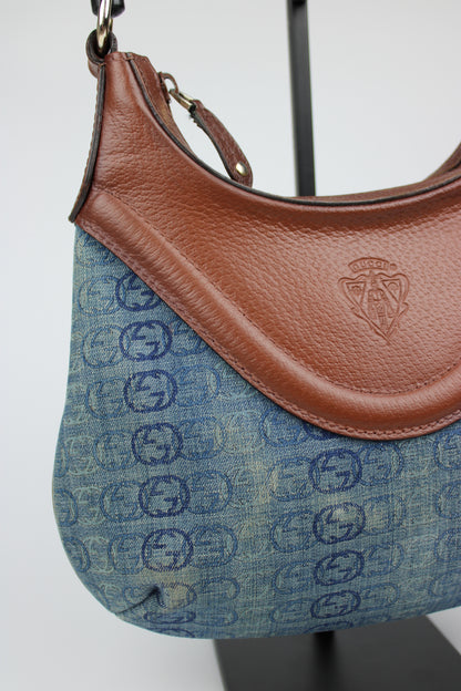 Gucci Monogram Denim Bamboo Bag (Restored)