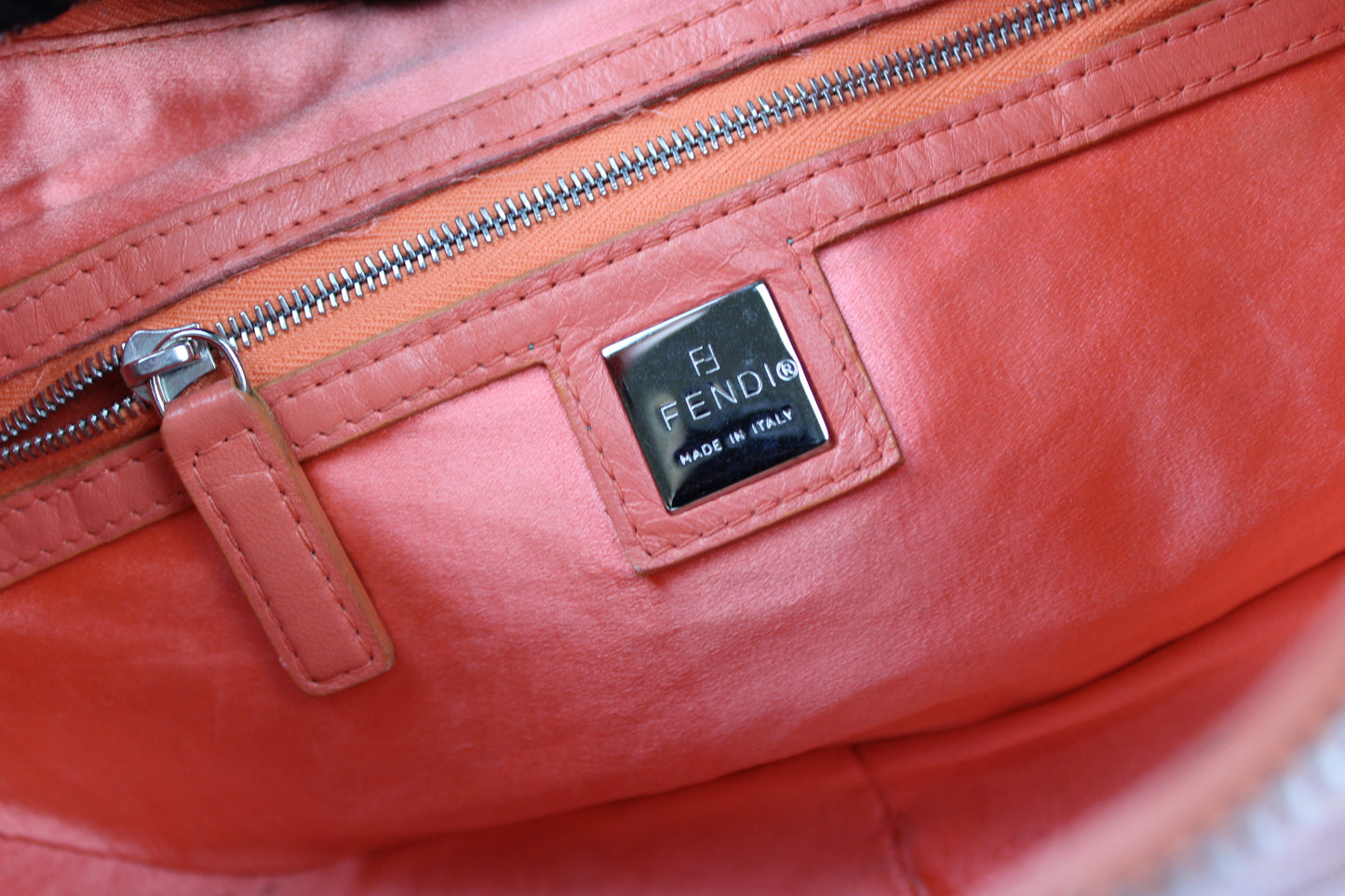 Fendi Leather Croissant Baguette Bag Coral