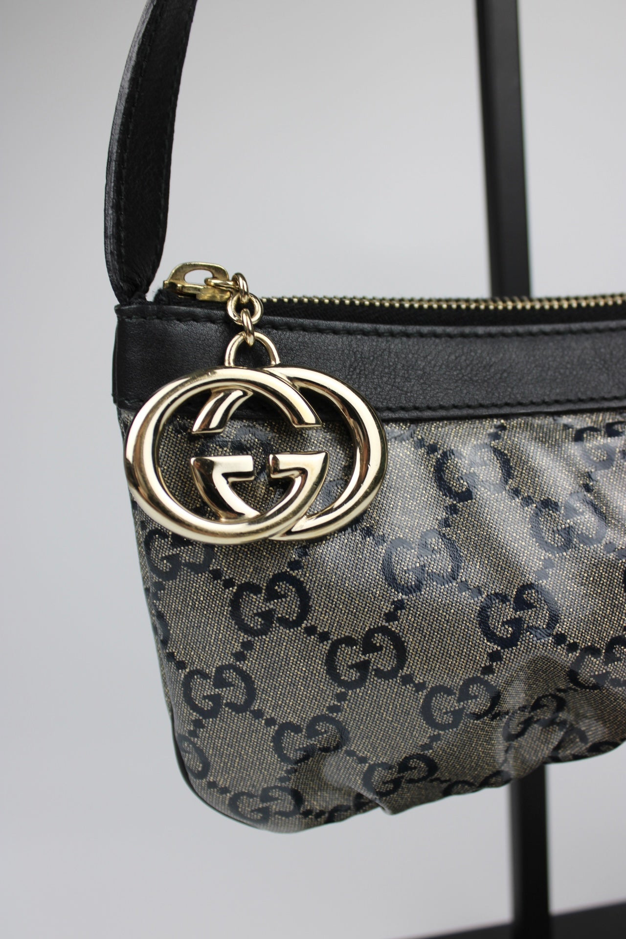 Gucci Monogram Charm Patent Pochette Bag