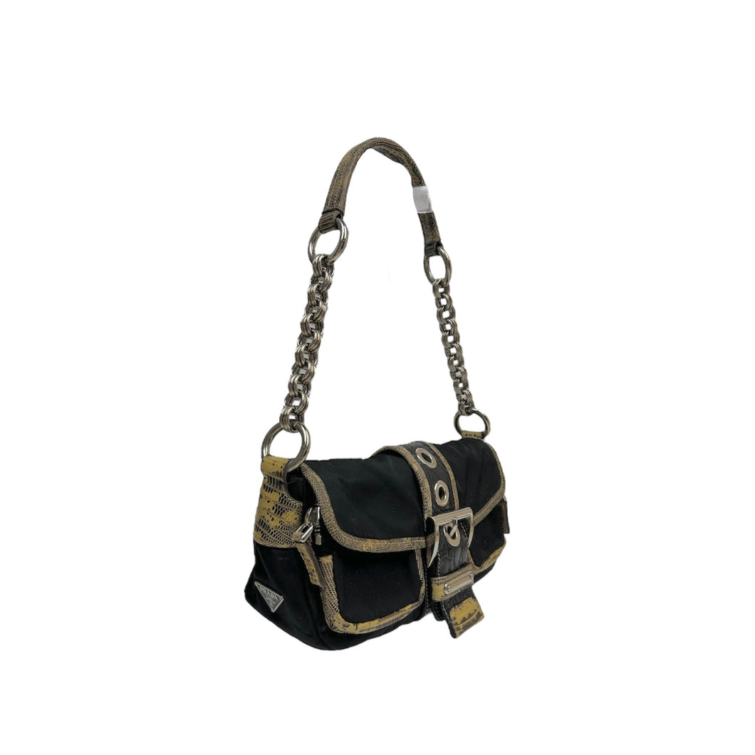 Prada Nylon & Exotic Leather Baguette Shoulder Bag