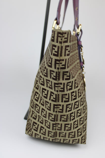 Pre-owned Fendi Zucchino Charm Tote Bag