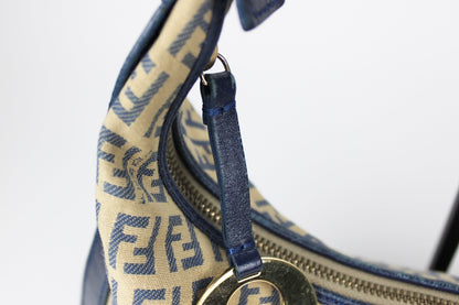 Pre-owned Fendi Zucchino Blue Hobo Shoulder Bag