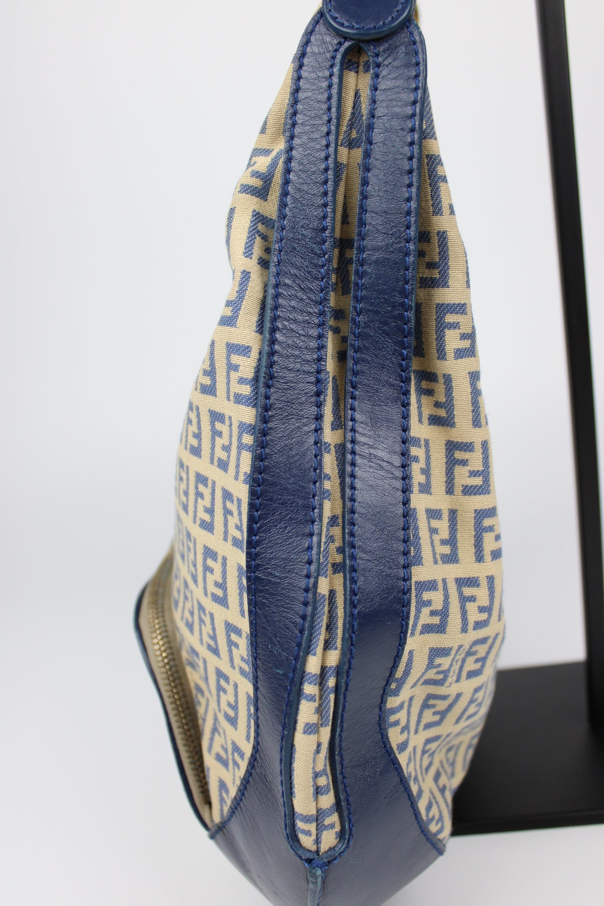 Pre-owned Fendi Zucchino Blue Hobo Shoulder Bag
