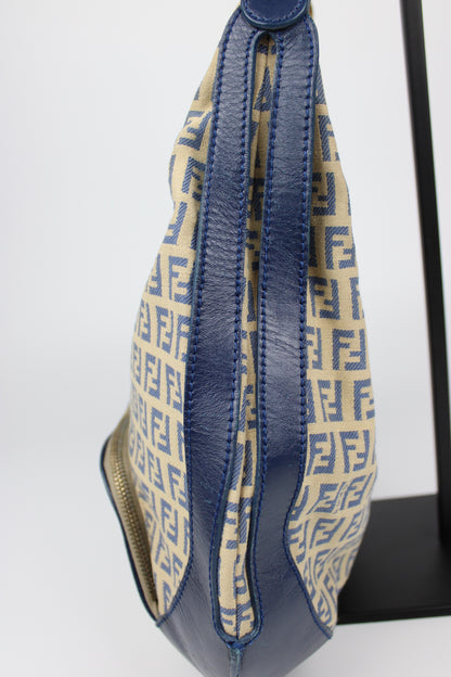 Pre-owned Fendi Zucchino Blue Hobo Shoulder Bag