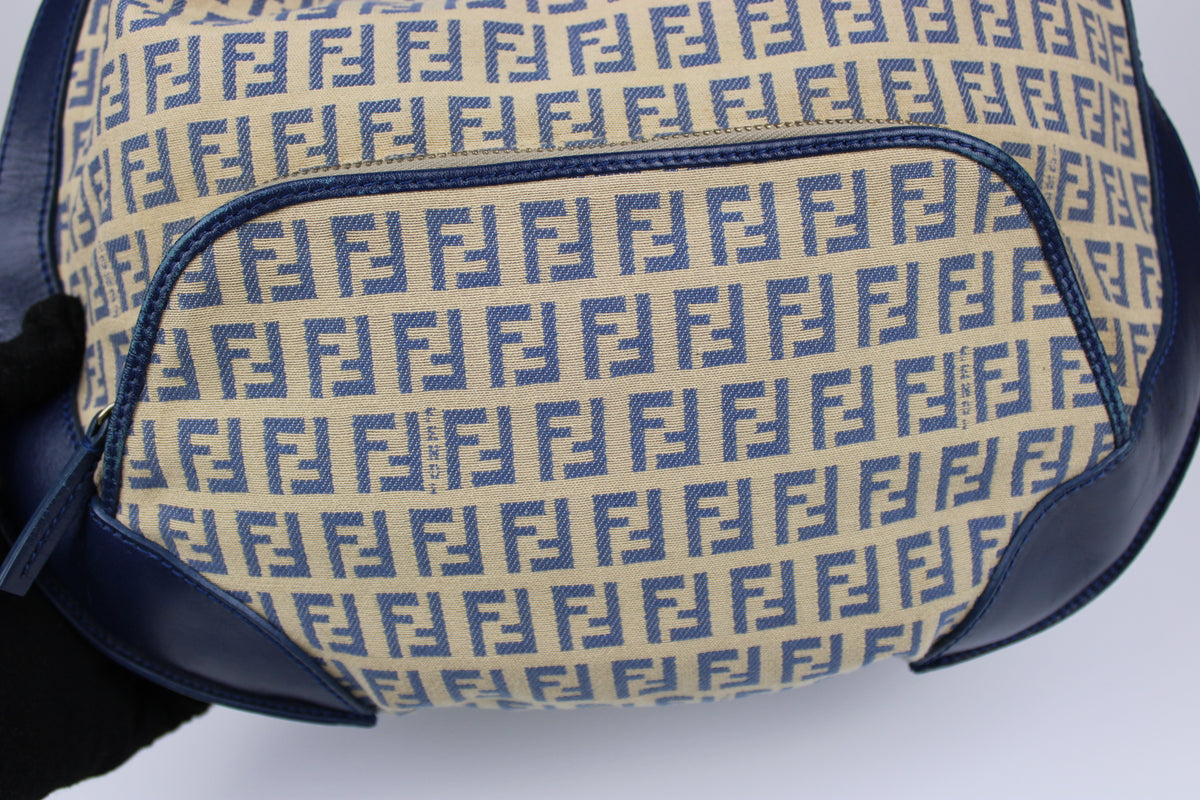 Pre-owned Fendi Zucchino Blue Hobo Shoulder Bag