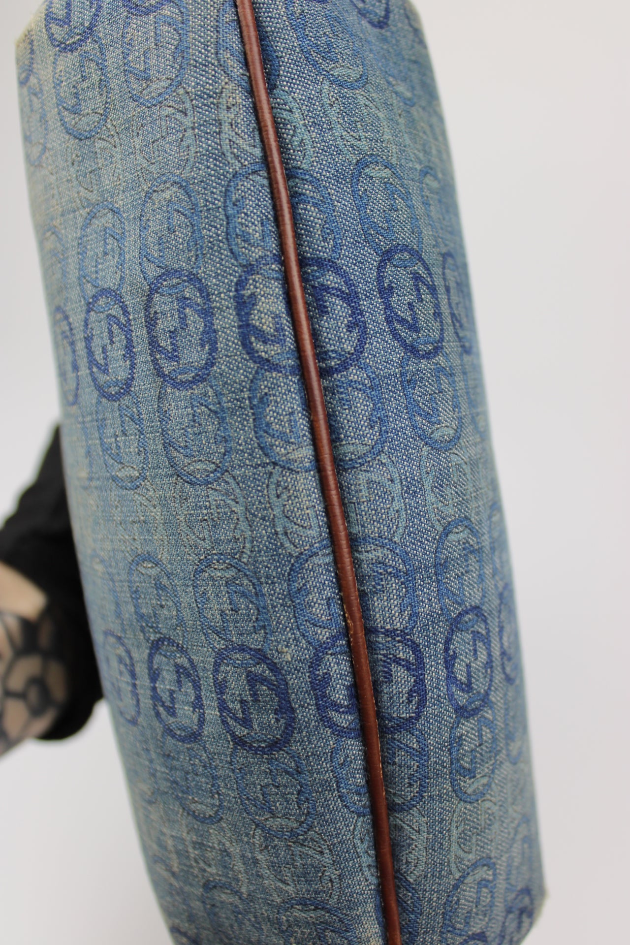 Gucci Monogram Denim Bamboo Bag (Restored)