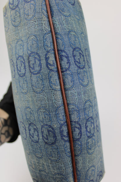 Gucci Monogram Denim Bamboo Bag (Restored)