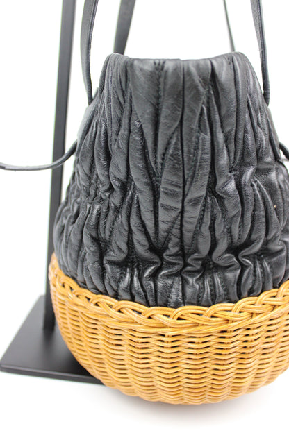Pre-owned Miu Miu Matelasse Leather and Wicker Bucket Bag