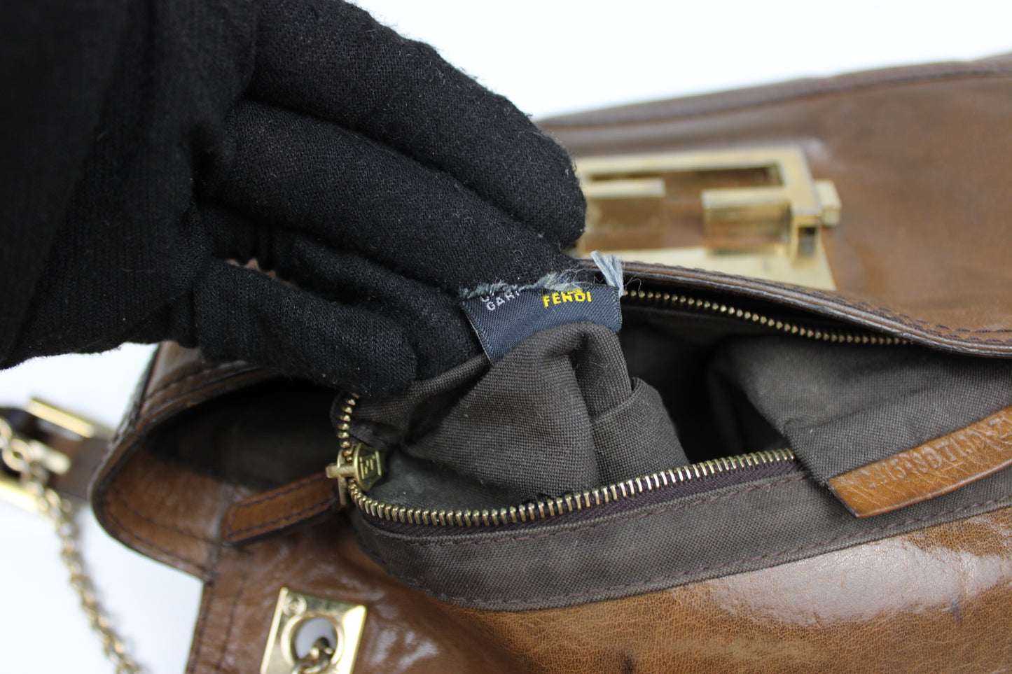 Fendi Leather 2-Way Chain Strap Baguette Bag