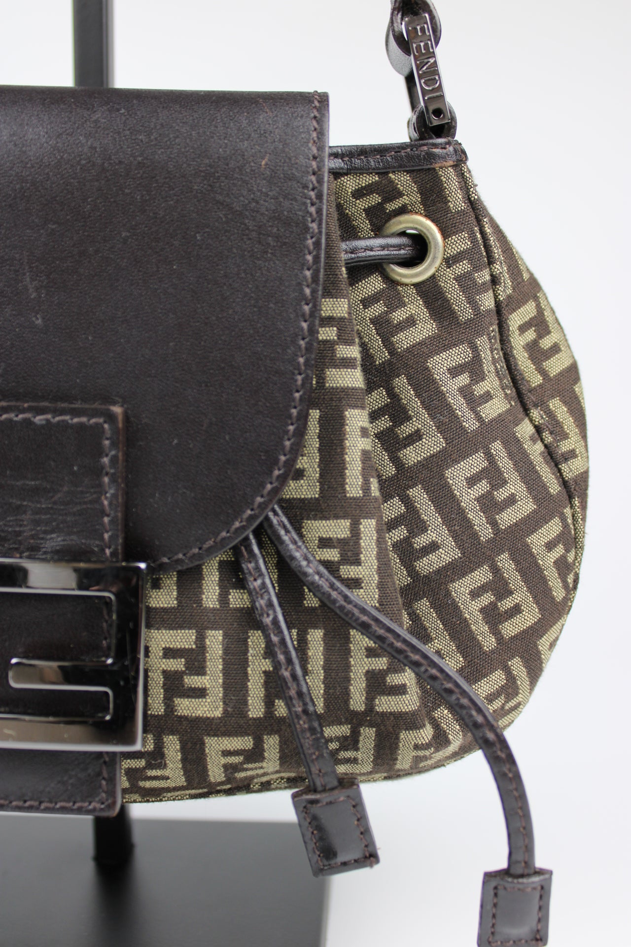 Fendi Zucchino Drawstring Baguette Bag