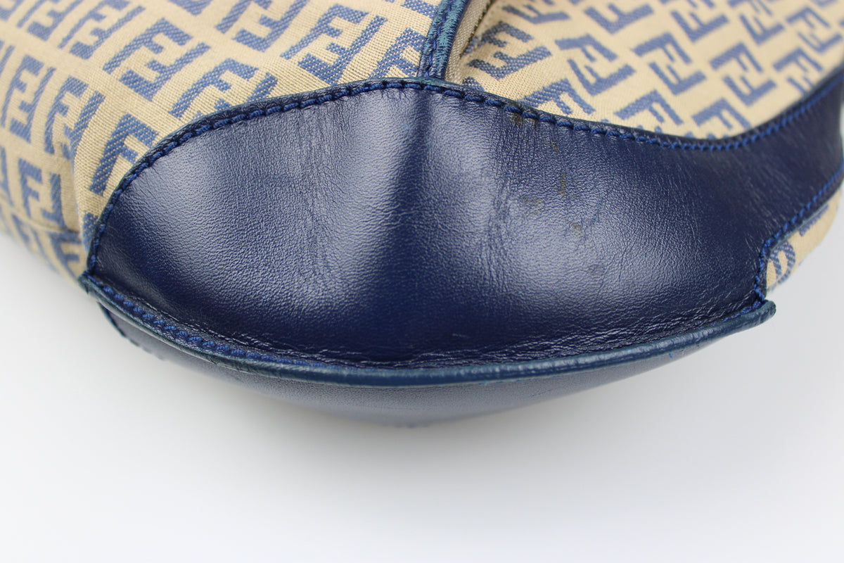 Pre-owned Fendi Zucchino Blue Hobo Shoulder Bag