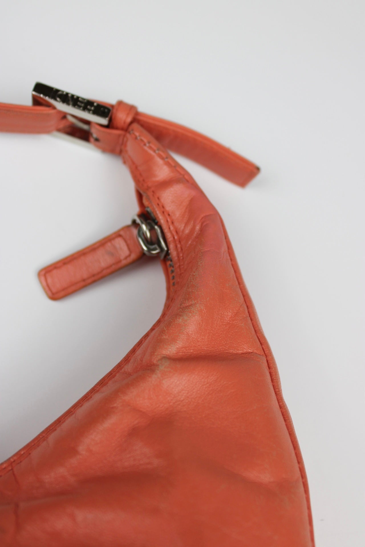 Fendi Leather Croissant Baguette Bag Coral