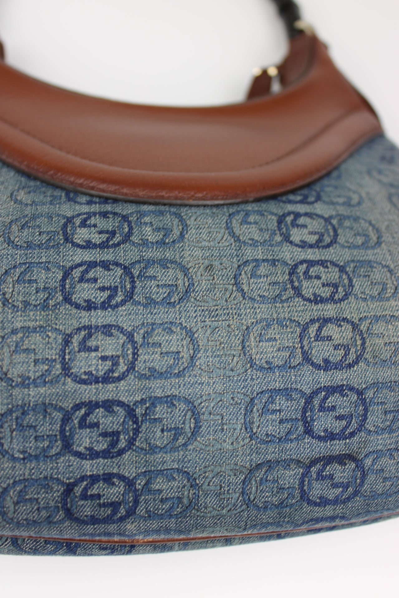 Gucci Monogram Denim Bamboo Bag (Restored)