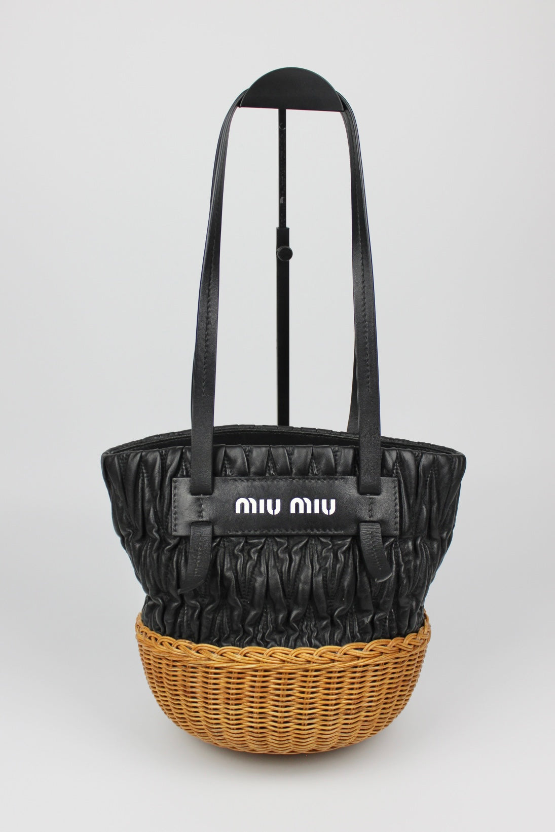 Pre-owned Miu Miu Matelasse Leather and Wicker Bucket Bag