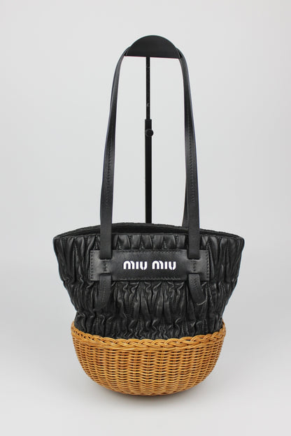 Pre-owned Miu Miu Matelasse Leather and Wicker Bucket Bag