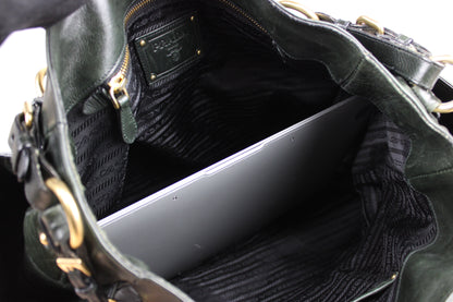 Prada Glacé Calfskin Leather Dark Green Hobo Bag 2007