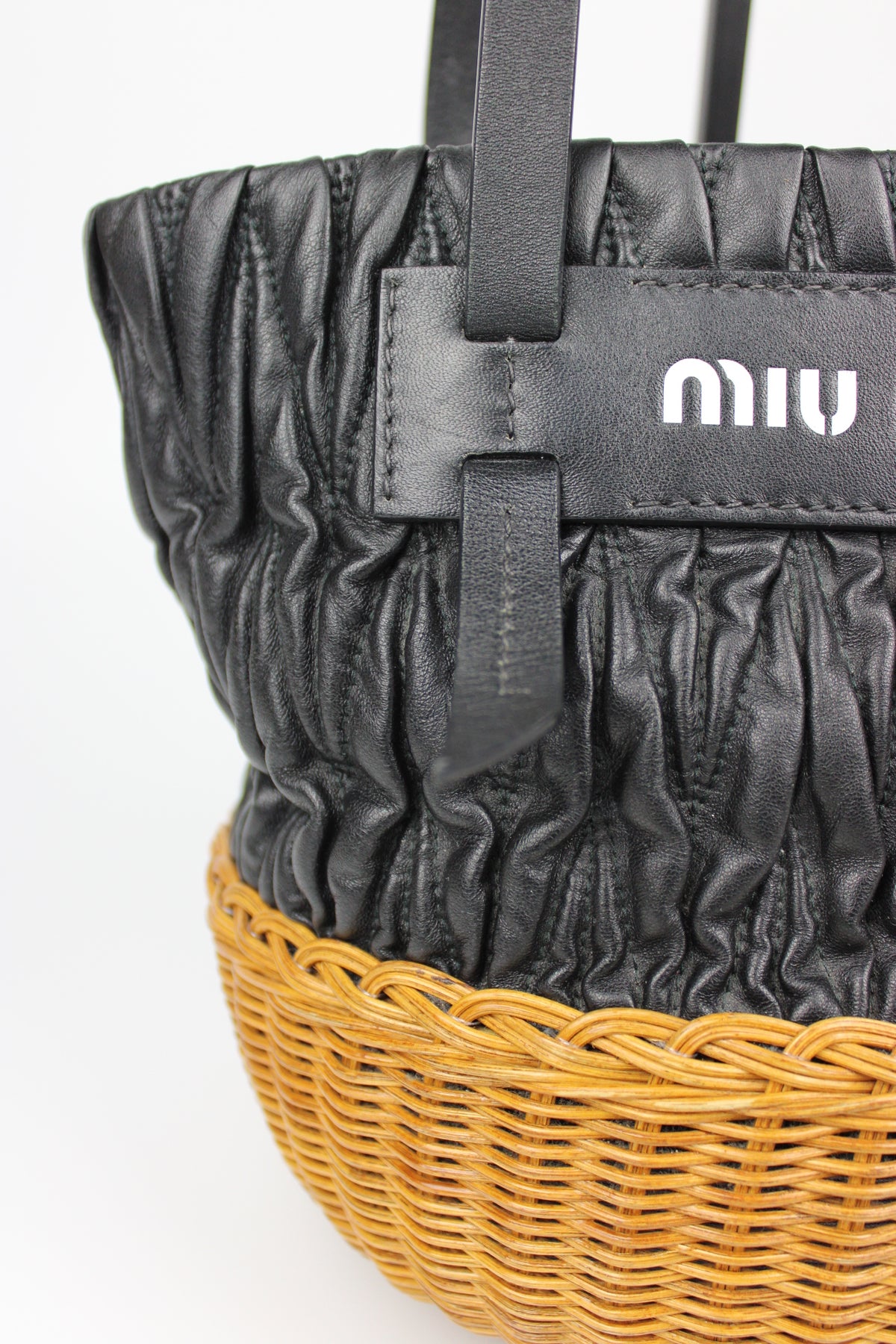 Pre-owned Miu Miu Matelasse Leather and Wicker Bucket Bag
