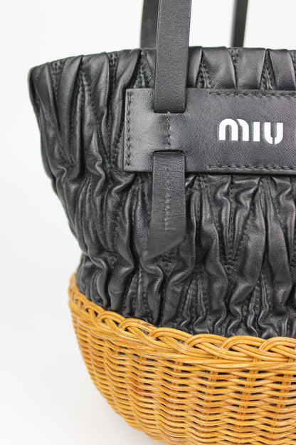 Pre-owned Miu Miu Matelasse Leather and Wicker Bucket Bag