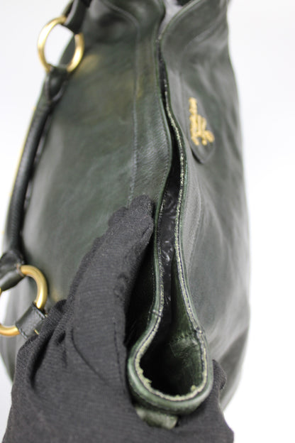 Prada Glacé Calfskin Leather Dark Green Hobo Bag 2007