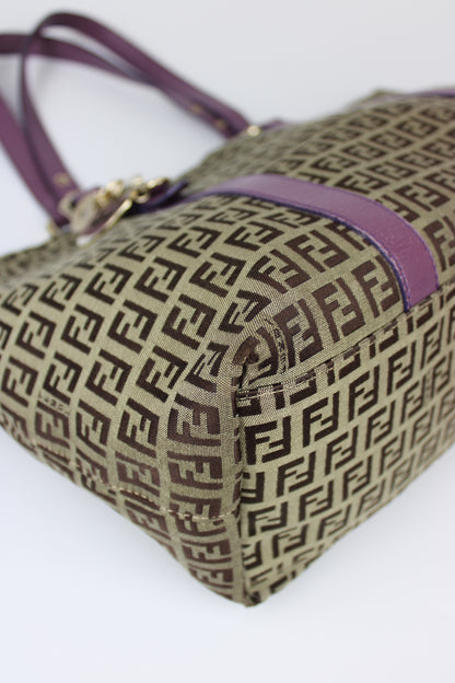 Pre-owned Fendi Zucchino Charm Tote Bag