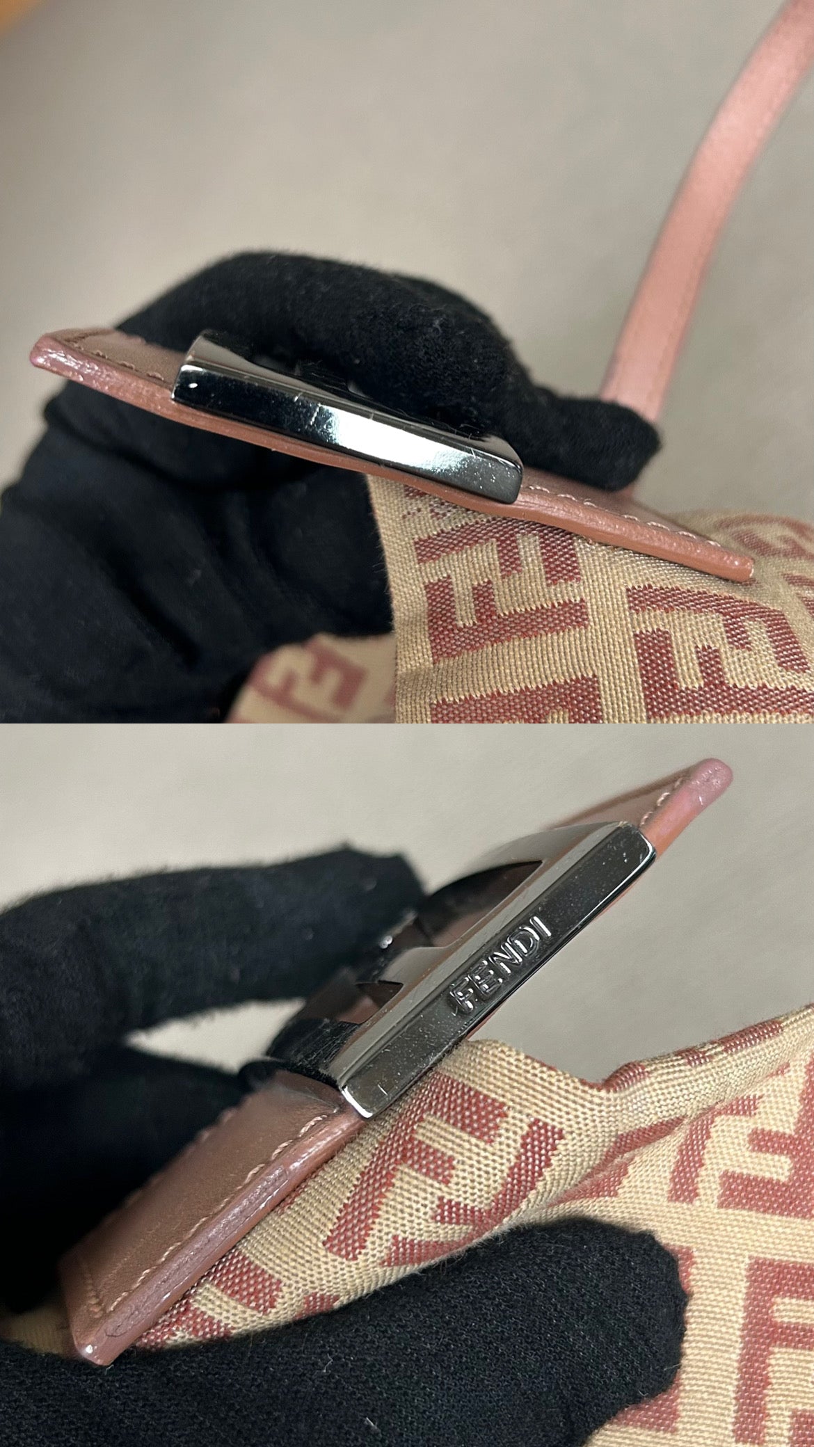 Pre-owned Fendi Zucchino Mini Baguette Bag