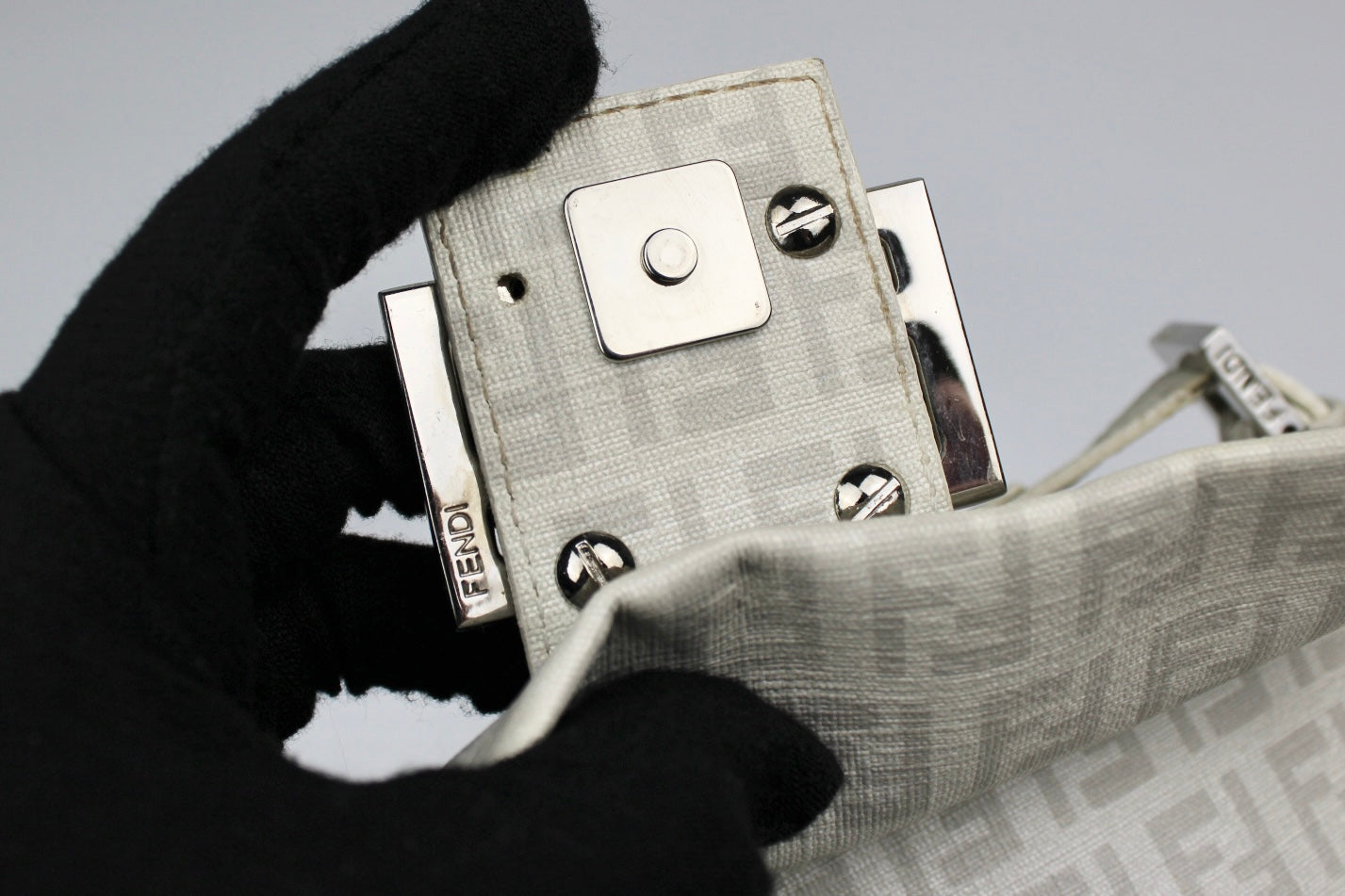 Fendi Zucchino Chain Strap Mini Baguette Bag