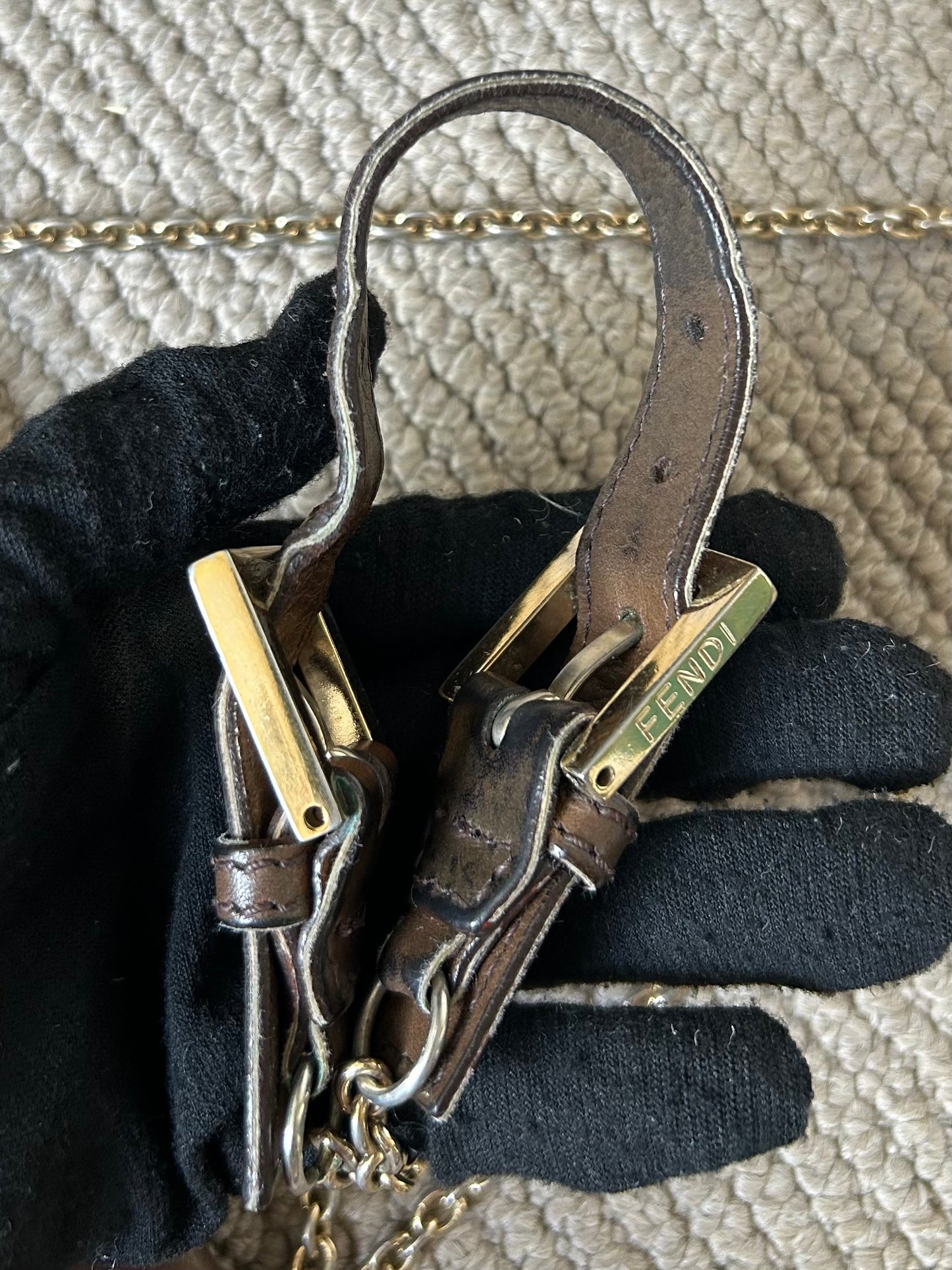 Fendi Leather 2-Way Chain Strap Baguette Bag
