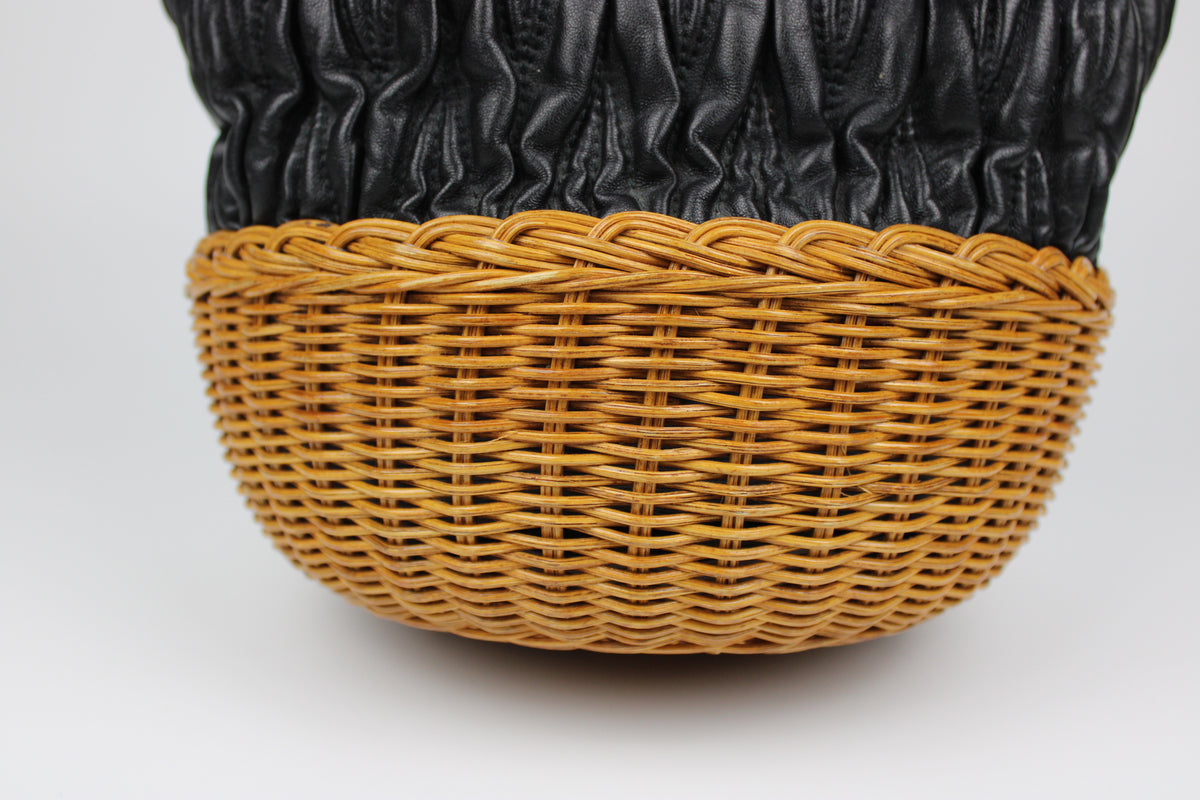 Pre-owned Miu Miu Matelasse Leather and Wicker Bucket Bag