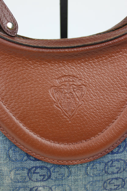 Gucci Monogram Denim Bamboo Bag (Restored)