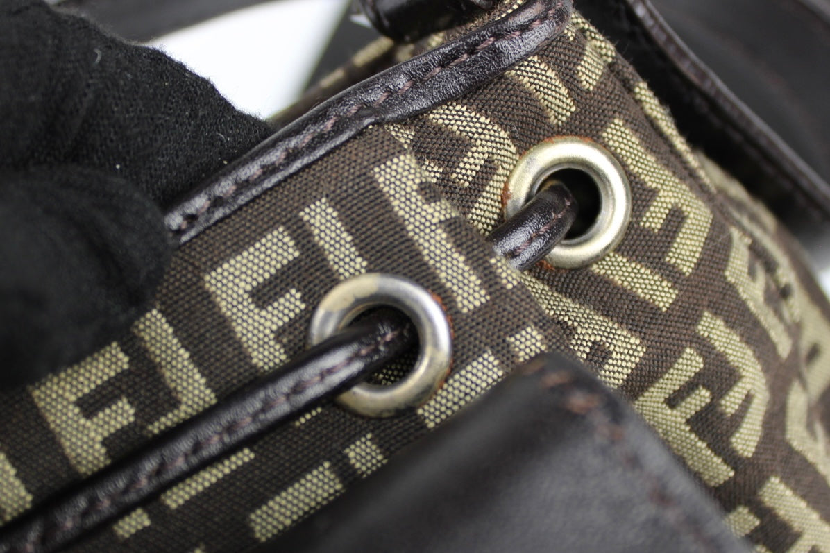 Fendi Zucchino Drawstring Baguette Bag