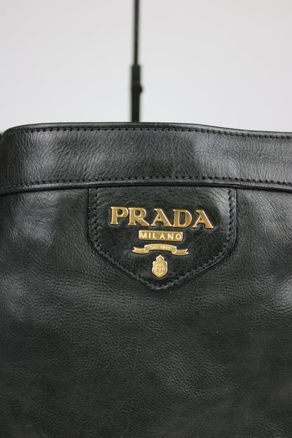 Prada Glacé Calfskin Leather Dark Green Hobo Bag 2007