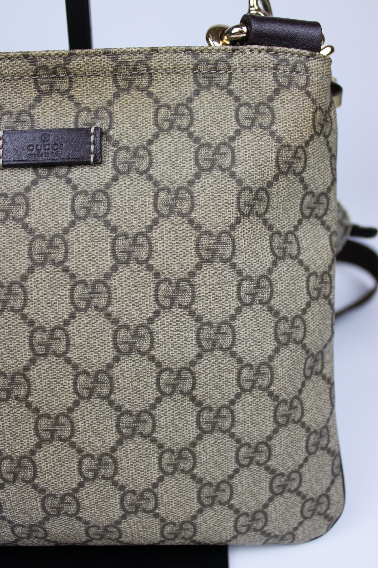 Gucci Monogram Coated Canvas Cross Body Bag (With Gucci Charm)