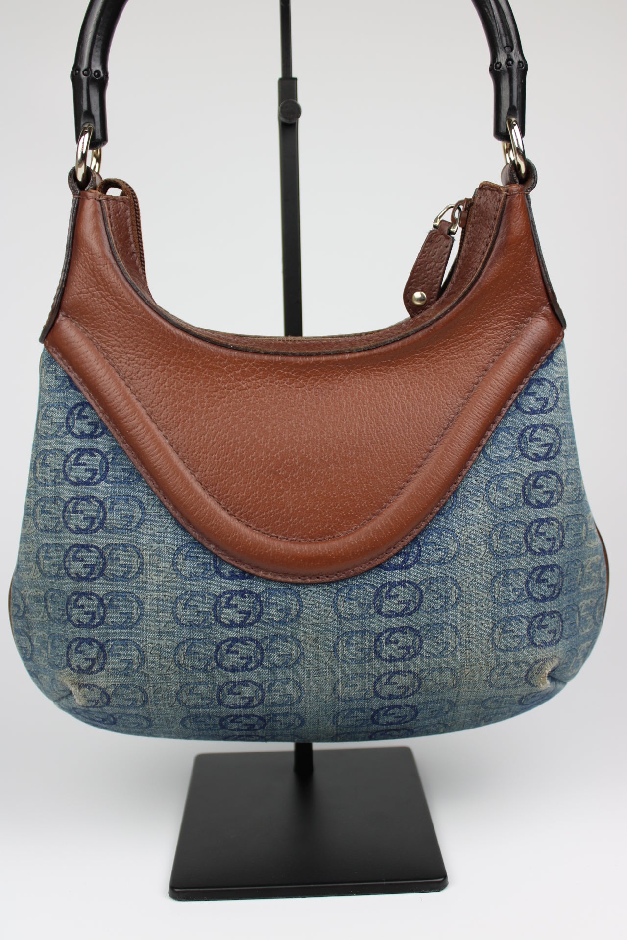 Gucci Monogram Denim Bamboo Bag (Restored)