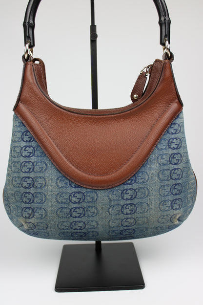 Gucci Monogram Denim Bamboo Bag (Restored)