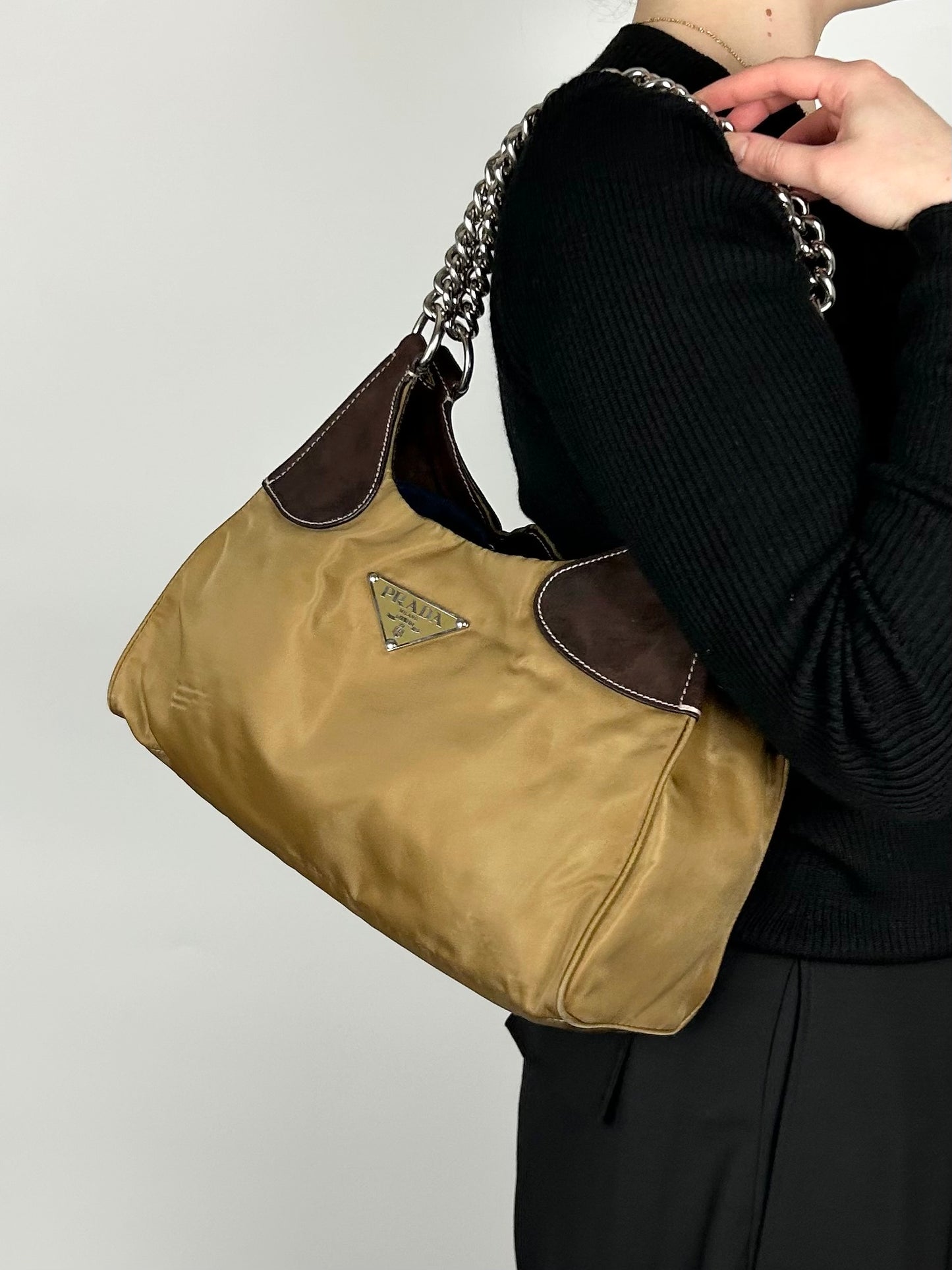 Prada Nylon Chain Strap Hobo Bag