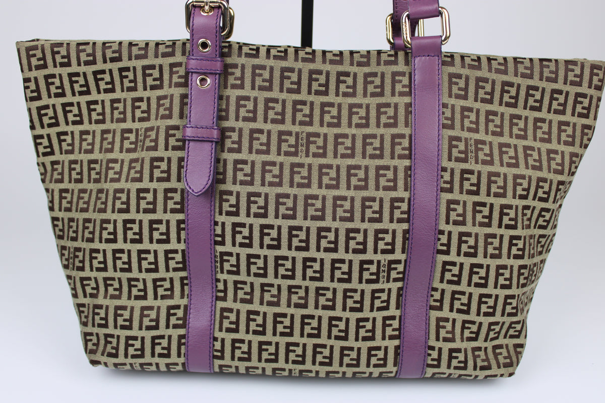 Pre-owned Fendi Zucchino Charm Tote Bag