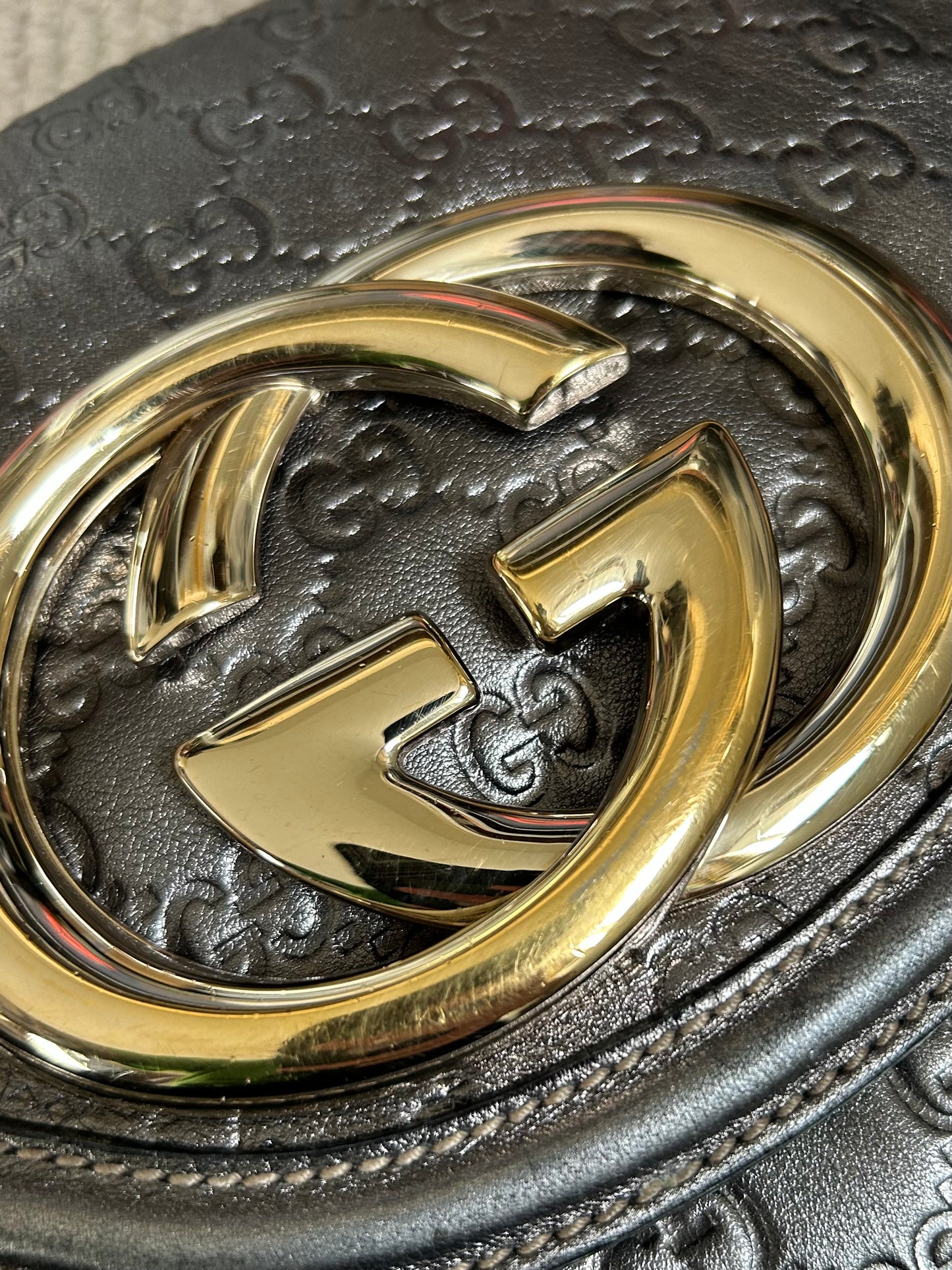 Gucci Guccissima Metallic Silver Leather Britt Hobo Bag